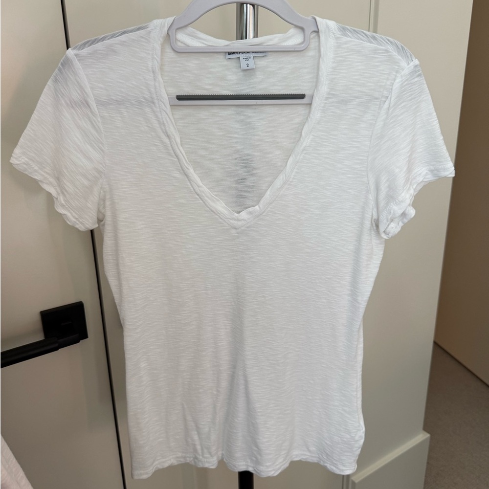 James Perse Women's White V-Neck Short Sleeve Tee